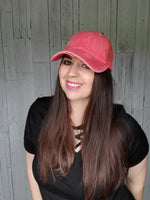 CC Distressed Ponytail Ball Cap / Coral