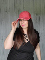 CC Distressed Ponytail Ball Cap / Coral