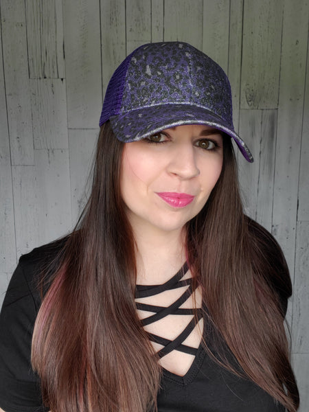 CC Leopard Glitter Ponytail Hat / Purple