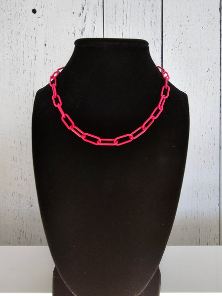 Large Chain Link Necklace / Bright Pink