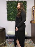 PLUS SIZE V Shape Smocking Long Skirt / Black