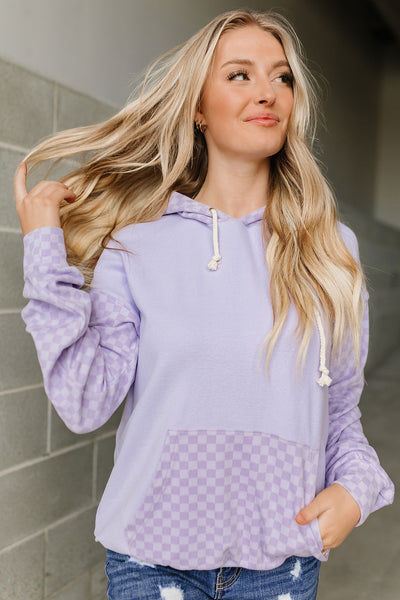 University Hoodie- Checked Out Purple by Ampersand Avenue