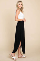 PLUS SIZE V Shape Smocking Long Skirt / Black