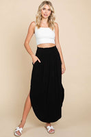 PLUS SIZE V Shape Smocking Long Skirt / Black