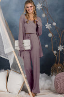 Model is wearing mauve thermal lounge pajama set