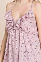 Ruffle Floral Print Top / Mauve