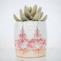 Glitter Flake Royal Heart Drop Dangles / Rose Pink