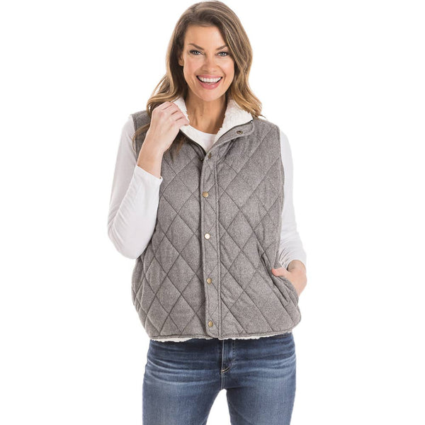 SIZE SMALL Quilted Reversible Sherpa Vest / Grey and White